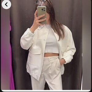 ZARA XS Classic WHITE Linen Bomber Jacket